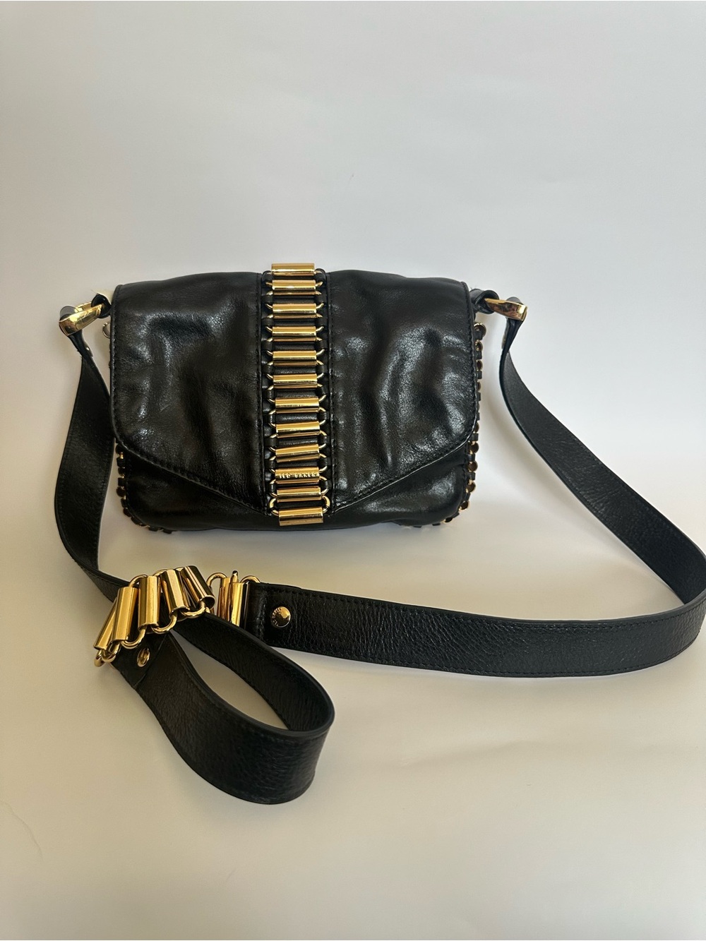 Ted Baker Black Leather Crossbody Bag with Gold Accent